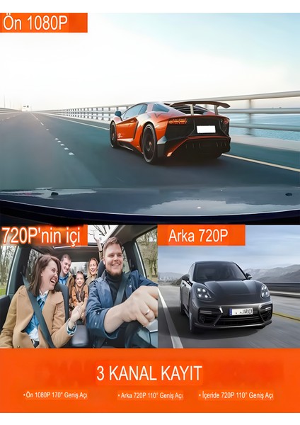 Wi-Fi App Destekli 1080P 3 Kameralı Araç Içi Araba Kamerası | Gece Görüşü & 140° Geniş Açı Dvr fiyatları