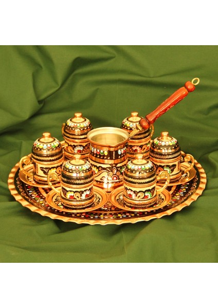 El Yapımı Bakır Kahve Takımı, 6 Kişilik Kahve Takımı, Erzincan Kahve Takımı