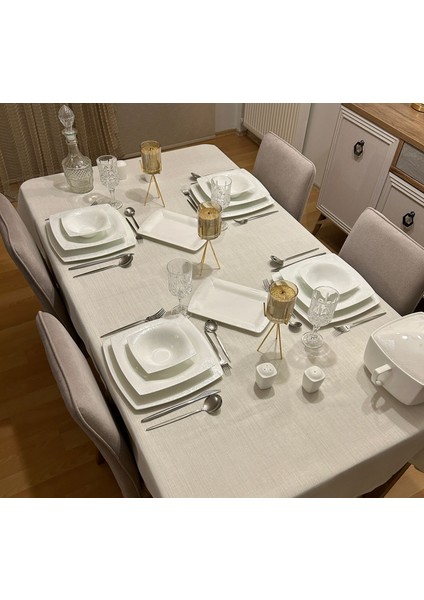 Çeyizlik Piko Sarma Detaylı Dertsiz Masa Örtüsü Simsiz Krem fiyatları