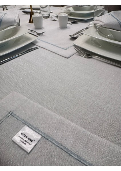 Çeyizlik Piko Sarma Mavi Detaylı Dertsiz Masa Örtüsü Simli Beyaz fiyatları