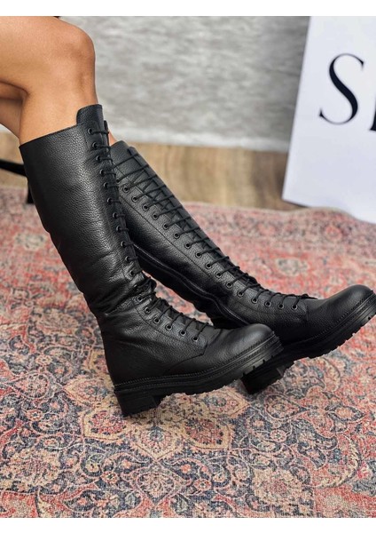 Varn Bağcıklı ve Fermuarlı Hakiki Deri Siyah Kadın Çizme fırsatları