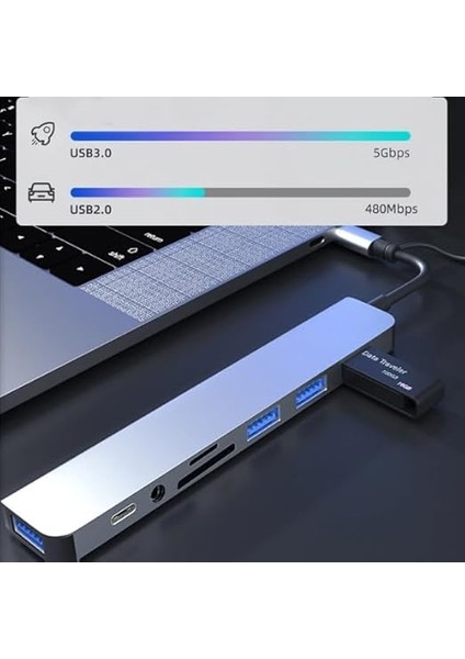 Çoklayıcı Adaptör 8 In 1 Usb/type-C To USB A, USB C Macbook Uyumlu Çevirici Adaptör Çok Portlu Çoklayıcı 8in1 USB Hub Titanyum Renk BYL2218TU fırsatları