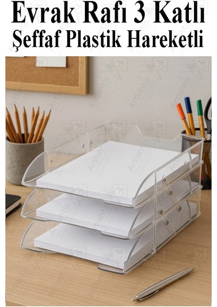 Evrak Rafı 3 Lü Masaüstü 1 Paket Plastik Evrak Rafı Masa Üstü Şeffaf Hareketli A4 Dosya Düzenliyici Kağıt Tepsisi