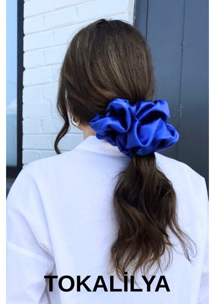 Kadın Lastikli Saten Oversize Xxl [çapı 20CM] Scrunchie Simit Toka