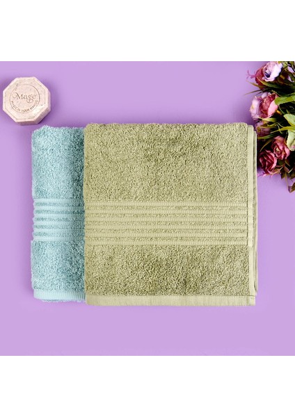 Soft Samantha 2'li Havlu Seti - Haki / Mavi - 50X100 cm
