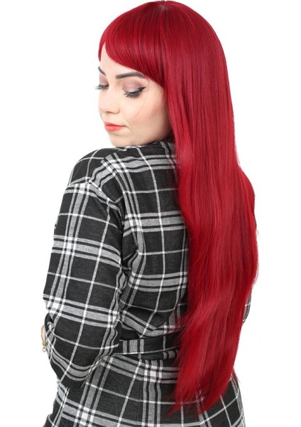 Fiber Sentetik Uzun Düz Kahküllü Peruk - Kızıl fırsatları