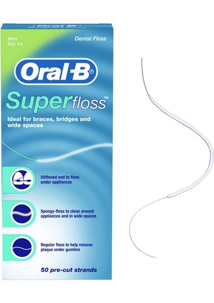 Oral-B Super Floss Önceden Kesilmiş Teller Diş Ipi, Nane, 50 Adet