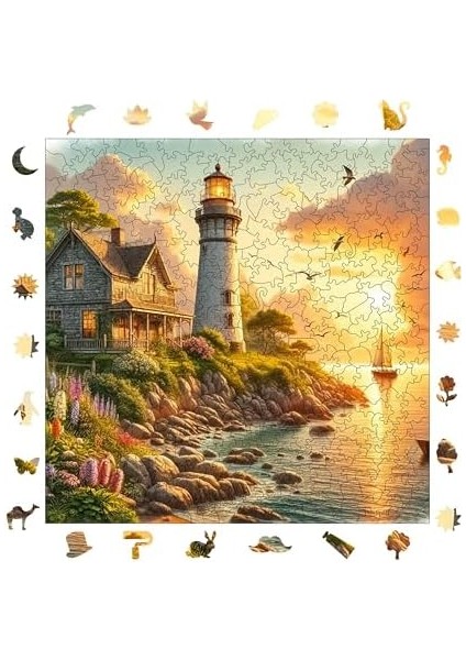- Ahşap Puzzle Yetişkinler Için - Deniz Gün Batımı Benzersiz Parçalı Puzzle - 353 Parça Ahşap Yapboz - Yapıştırıcı Folyo Dahil - Dekoratif Ahşap Yapboz - 29X29 cm - S1-29 modelleri