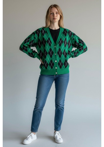 Şardonlu Pamuklu Baklava Desen Hırka (38-48 Beden)