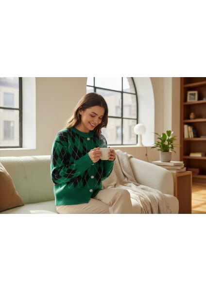 Şardonlu Pamuklu Baklava Desen Hırka (38-48 Beden) fiyatları