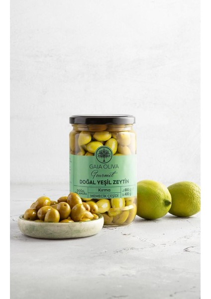Doğal Yeşil Zeytin, Kırma Memecik Çeşidi, Doğal Salamura, Net: 660 gr