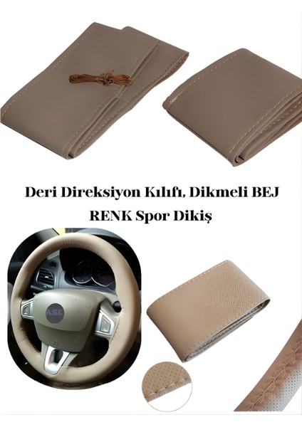 Seat Toledo Deri Direksiyon Kılıfı Prime Kalite, Dikmeli Bej Renk Spor Dikiş