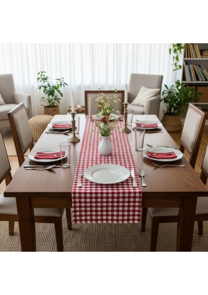Kırmızı Beyaz Pötikare Runner Masa Örtüsü 35X200 cm