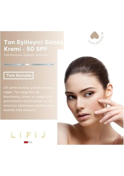 Lifij Ton Eşitleyici Güneş Kremi 50 Spf, Yüksek Güneş Koruması, Uv Işınlarına Karşı Uzun Süreli Koruma (75ML) (Ton Eşitleyici)