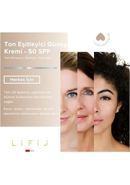 Lifij Ton Eşitleyici Güneş Kremi 50 Spf, Yüksek Güneş Koruması, Uv Işınlarına Karşı Uzun Süreli Koruma (75ML) (Ton Eşitleyici) modelleri