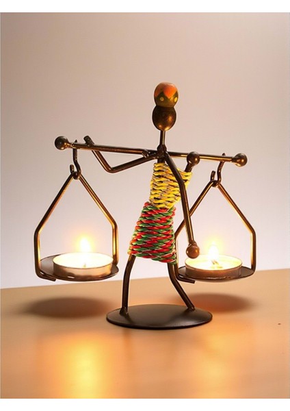Retro Afrika Temalı Denge Mumluk / Çift Şamdan Tutucu - Masa Dekoru (Yükseklik 14.5 Cm) fiyatları