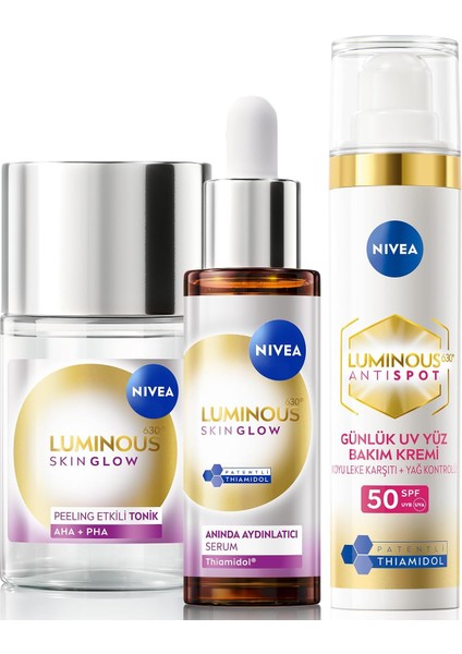 Nivea SPF50 LUMINOUS630 Leke Karşıtı Gündüz Yüz Kremi 40ML,SKIN Glow Aydınlatıcı Serum 30ML ve Tonik 100ML fiyatları