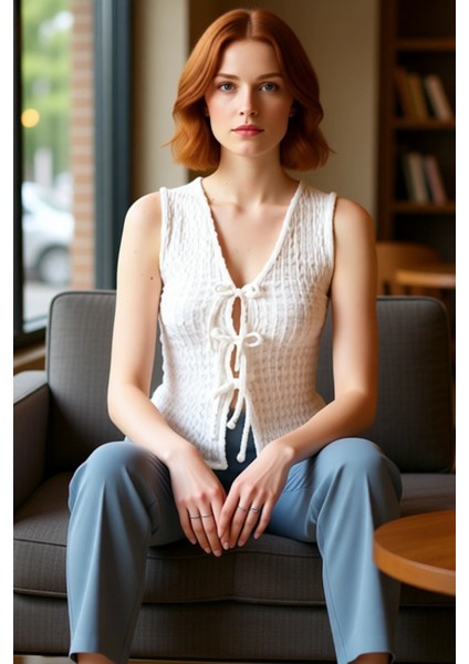 Gofre Örme Bluz V Yaka Bağcıklı Yazlık Günlük Kullanım Için Yüksek Kalite Mükemmel Uyum fiyatları