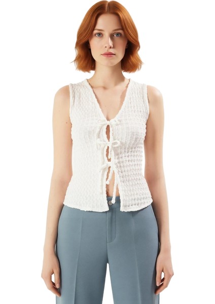 Gofre Örme Bluz V Yaka Bağcıklı Yazlık Günlük Kullanım Için Yüksek Kalite Mükemmel Uyum modelleri