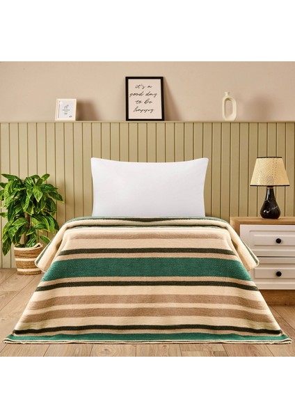 Soft Huzra Pamuklu Tek Kişilik Battaniye - Yeşil - 150X200 cm