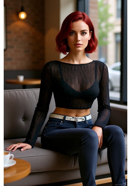 Kadın Parıltılı Dokuma Şifon Bluz Bisiklet Yaka Fitted Kalıp Şık Gece Kombinleri Için Ideal fiyatları