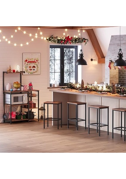 Fırıncı Raflı Raf, Tel Sepetli Mikrodalga Standı, 6 S-Kanca, Mutfak Rafı, Baharatlar, Tencereler ve Tavalar Için Yardımcı Depolama Alanı, Rustik Kahverengi KKS35X modelleri