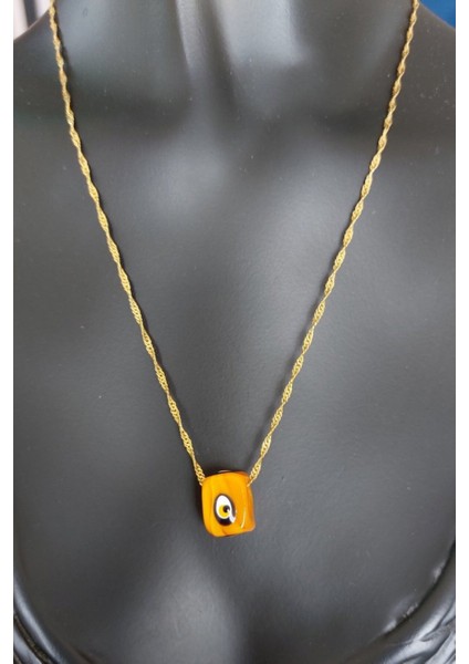 925 Ayar Gümüş 24 Ayar Altın Kaplama Nazar Boncuklu Singapur Zincir