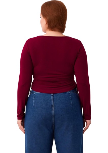 Kadınlar Için Kare Yaka Detaylı Yanları Büzgülü Uzun Kollu Örme Bluz Kaliteli Şık Rahat Modern modelleri