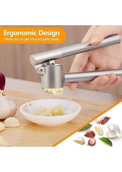 Paslanmaz Çelik Sarımsak Presi – Sarımsak Kesici, Sarımsak Ezici, Sağlam Paslanmaz Çelik Saplı, Pratik Bir Mutfak Yardımcısı ve Mutfak Aleti, 15,8 x 5 cm modelleri