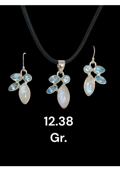 Doğal Ay Taşı El Işçiliği 925 Ayar Gümüş Kolye Ucu ve Küpe Seti fiyatları