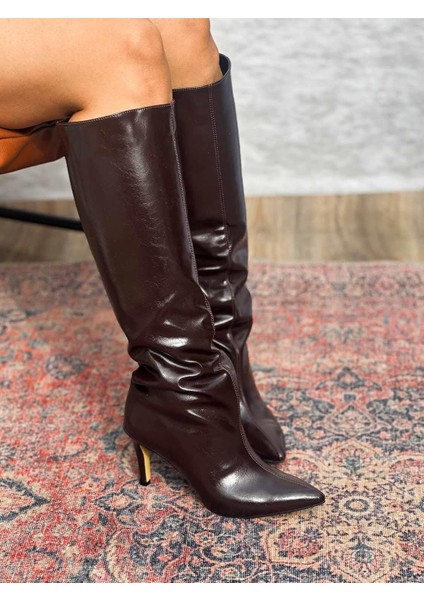 Neva Ince Topuklu Sivri Burun Acı Kahve Kadın Çizme fiyatları
