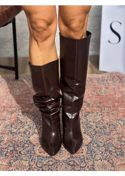 Neva Ince Topuklu Sivri Burun Acı Kahve Kadın Çizme modelleri