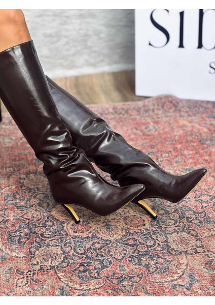 Neva Ince Topuklu Sivri Burun Acı Kahve Kadın Çizme indirimleri