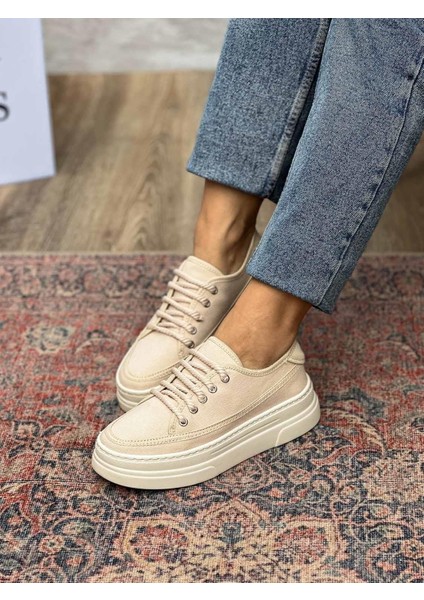 Nava Kalın Taban Bej Kadın Spor Ayakkabı