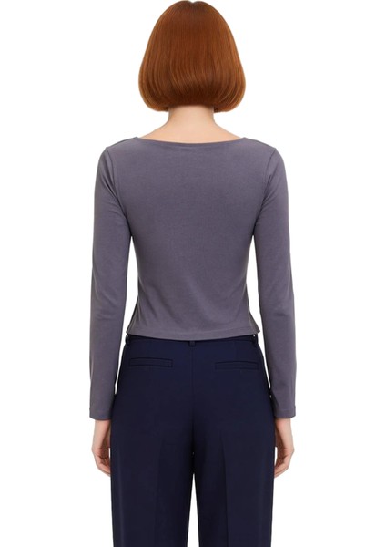 Kadın V Yaka Bağlama Detaylı Fitted Uzun Kollu Örme Bluz Kaliteli Şık Rahat Modern Zarif Günlük fırsatları