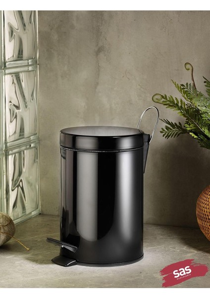 Haus Tuvalet Mutfak Pedallı Metal Çöp Kovası 3 Litre Siyah
