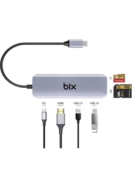 BX09HB Type-C To 2*usb 3.0 4K HDMI Pd 100W Sd ve Micro Sd Kart Okuyucu Çoklayıcı Hub modelleri