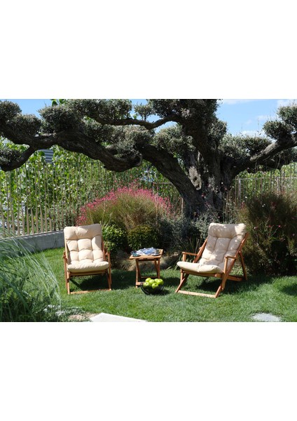 Rivoli Ahşap Kollu Minderli Kademeli Şezlong ve Sehpa Takımı