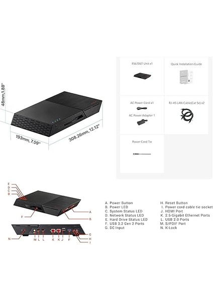 Flashtor 6 FS6706T - 6 Bay Reine M.2-Ssd-Nas Ağ Bellek Kasası, Quad Core 2.0ghz, Six M.2 SSD Yuvası, Çift 2.5gbe Portlar, 4gb Ram Ddr4 (Diskless) fiyatları