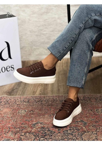 Nava Kalın Taban Kahverengi Kadın Spor Ayakkabı