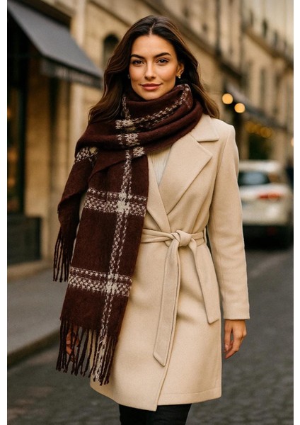 Kadın Basic Ekru Püsküllü Buklet Atkı - Şal