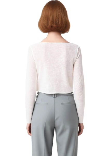 Kadın Regular Kalıp Uzun Kollu Crop Triko Bluz Nervürlü Kayık Yaka Kaliteli Şık Rahat Modern modelleri