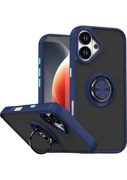 Apple iPhone 17 Kılıf Mat Parmak Izi Yapmaz Renkli Tuşlu 360 Yüzüklü Standlı Military Kamera Korumalı Kapak