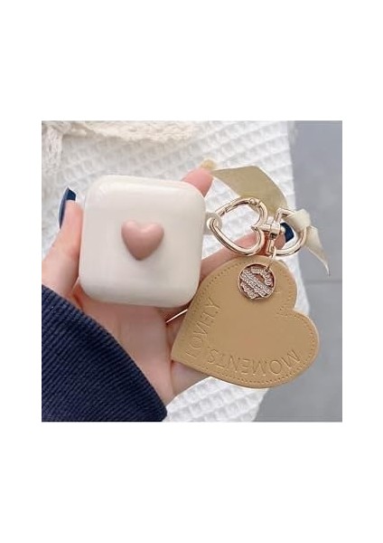 Galaxy Buds 2 ile Uyumlu Kılıf - Bej Kalpli Kapak - Anahtarlıklı, Parlak Şık Koruma modelleri