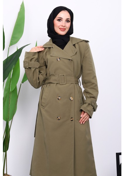 Haki Kruvaze Yaka Astarlı Trençkot modelleri