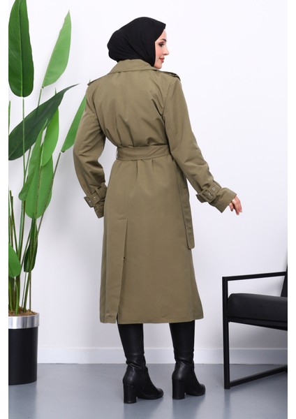 Haki Kruvaze Yaka Astarlı Trençkot fırsatları