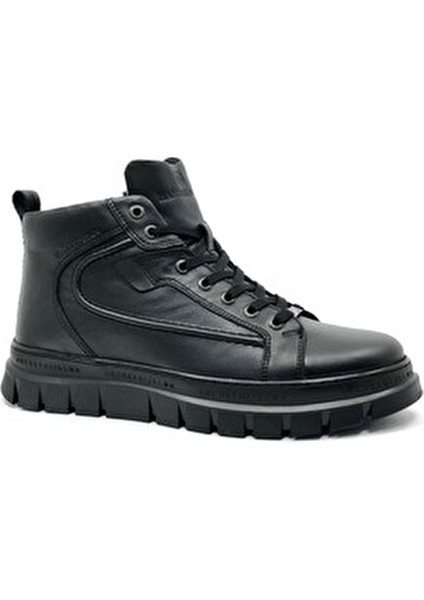 Hakiki Deri Derry Siyah Erkek Bot Kaymaz Taban ve Rahat İç Astar ile