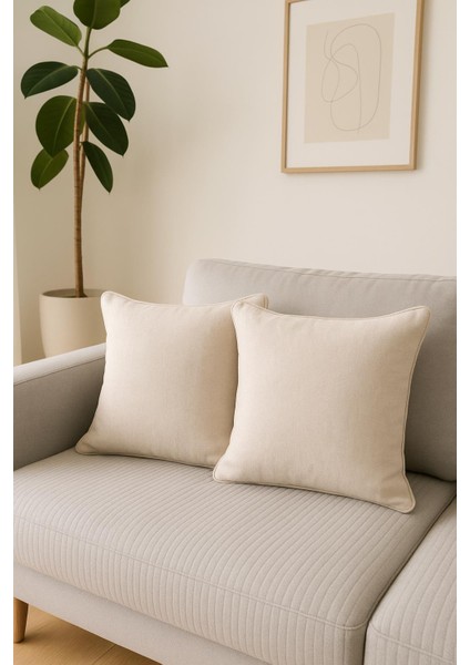 Kırçıllı Krem Kırlent Kılıfı Dekoratif Bohem Soft Koltuk Sırt Yastık Hediyelik Yılbaşı 45x45