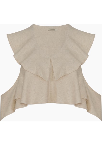 Natürel Keten Fırfırlı Bluz fırsatları