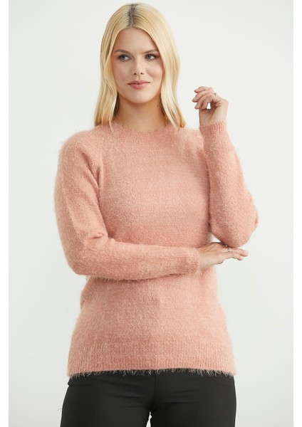 Yuvarlak Yaka Yumoş Basic Triko Kazak - Pudra modelleri